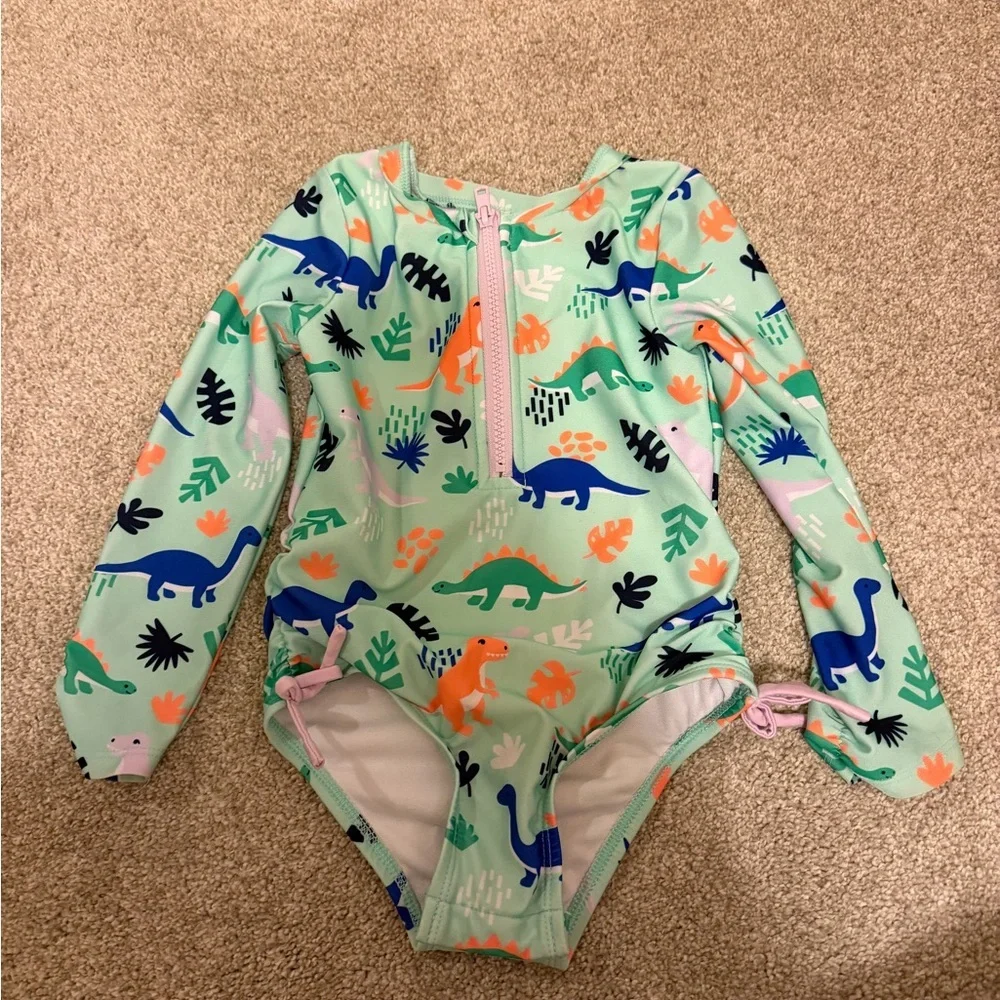 Cat & Jack 4T dinosaur swimsuit with rash guard long sleeves